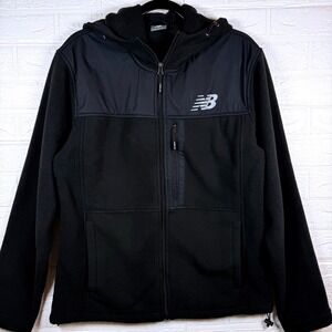 New Balance Fleece Jacket Womens Medium Black Full Zip Hooded Mixed Media